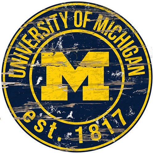 Michigan Wolverines Distressed 24 x 24 Round Wall Art