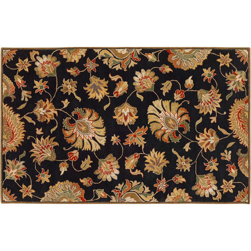 Decor 140 Caesar Floral Wool Rug, Black, 8X11 Ft