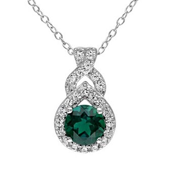 Stella Grace Lab-Created Emerald & Lab-Created White Sapphire Sterling Silver Twist Pendant Necklace