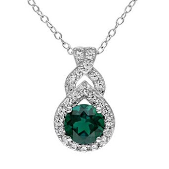 Stella Grace Lab-Created Emerald & Lab-Created White Sapphire Sterling Silver Twist Pendant Necklace