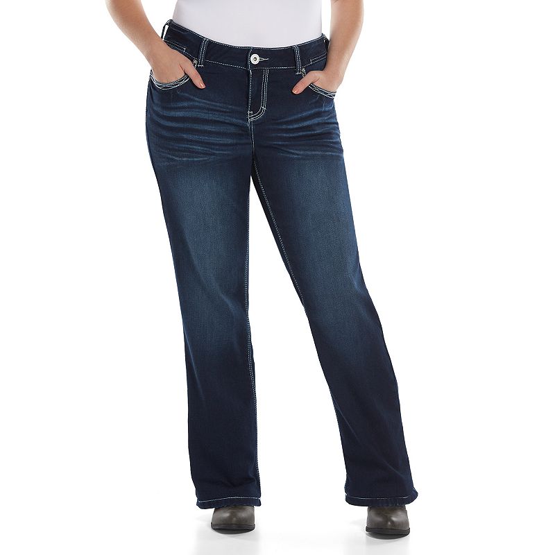 Juniors' Plus Size Almost Famous Stitched Slim Bootcut Jeans