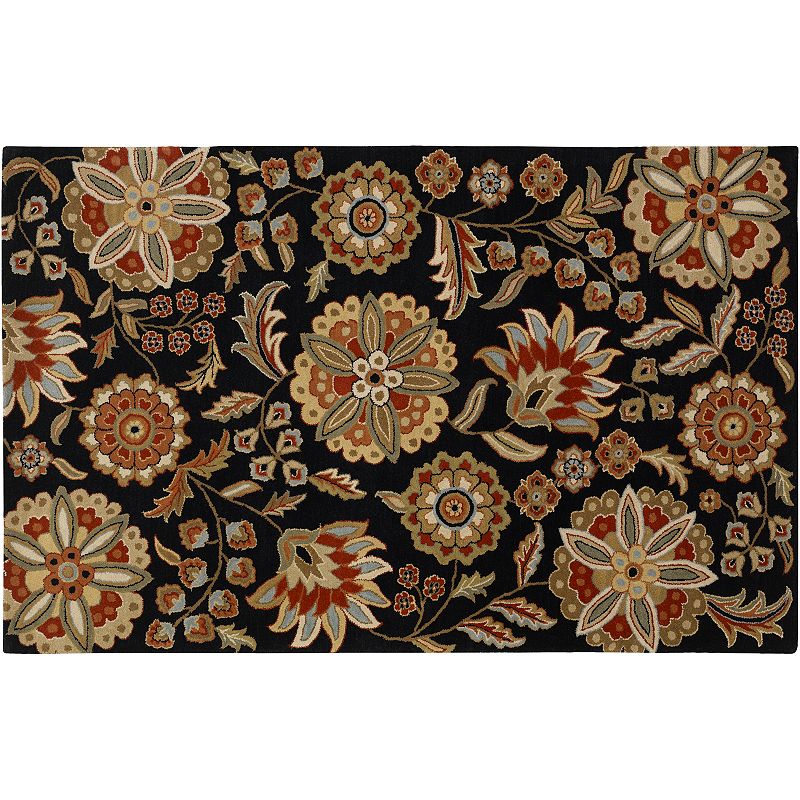 Decor 140 Athena Floral Wool Rug, Black, 8X11 Ft