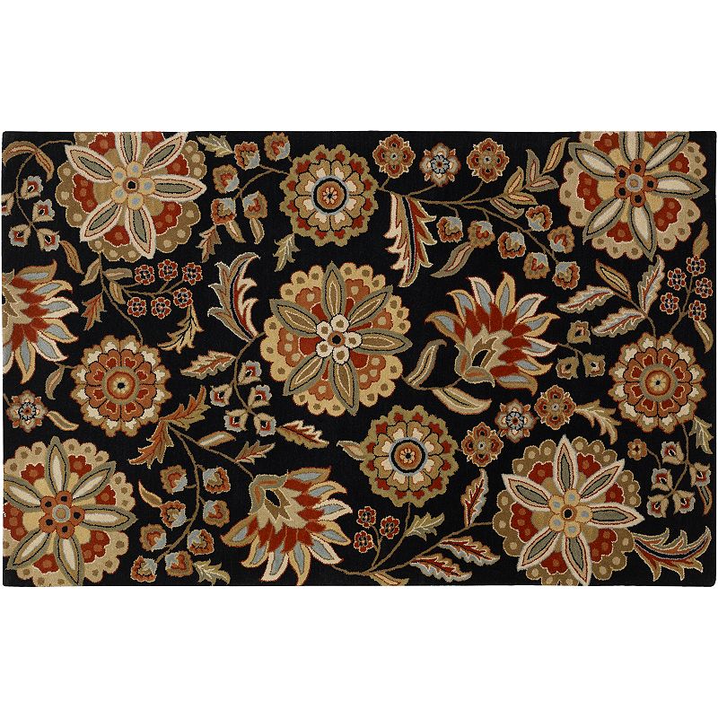 Decor 140 Athena Floral Wool Rug, Black, 4Ft Rnd