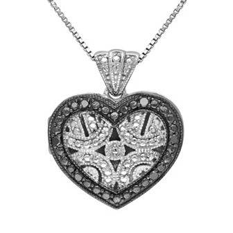 Stella Grace Black Diamond Accent Sterling Silver Heart Pendant Necklace
