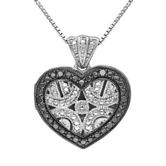 Stella Grace Black Diamond Accent Sterling Silver Heart Pendant Necklace