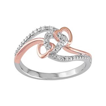 Stella Grace Diamond Accent Two Tone Sterling Silver Interlock Heart Ring