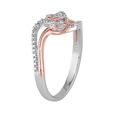 Stella Grace Diamond Accent Two Tone Sterling Silver Interlock Heart Ring