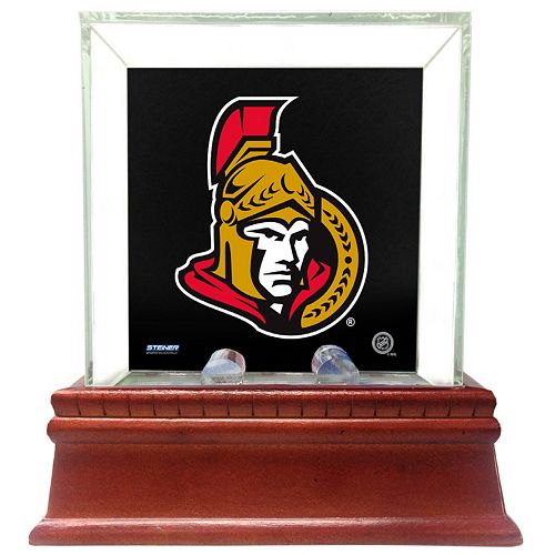 Steiner Sports Glass Single Puck Display Case with Ottawa Senators Logo Background