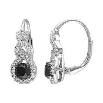 Stella Grace 1 Carat T.W. Black Diamond & Lab-Created White Sapphire Sterling Silver Twist Drop Earrings