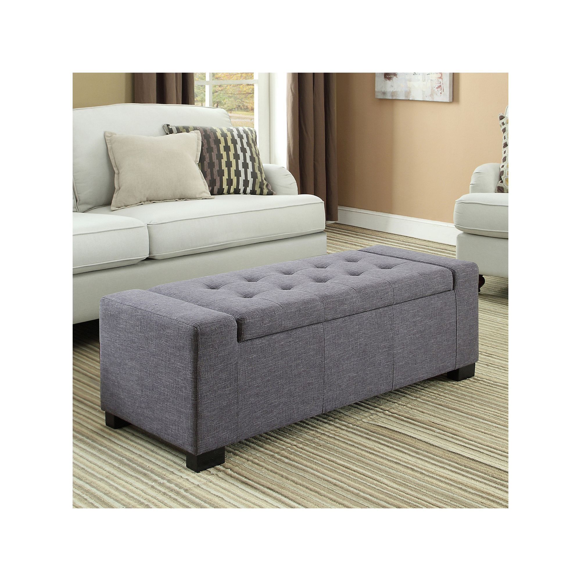 Simpli Home Laredo Slate Gray Rectangular Storage Ottoman Bench, Grey Gray