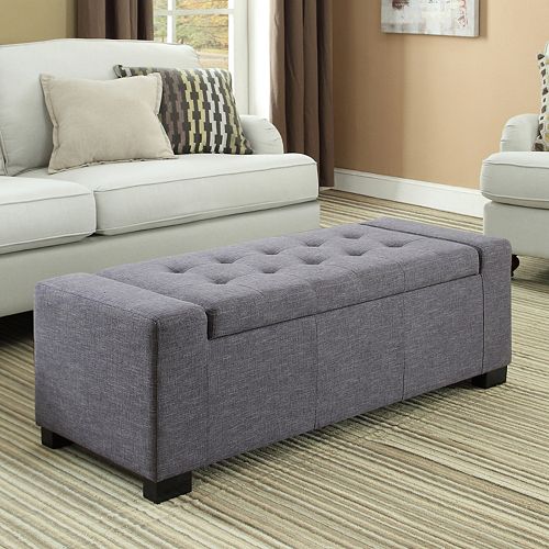 Simpli Home Laredo Slate Gray Rectangular Storage Ottoman Bench