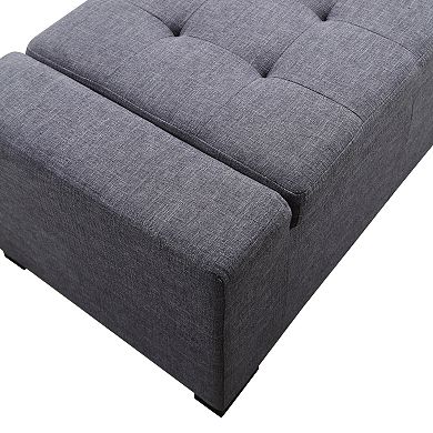 Simpli Home Laredo Slate Gray Rectangular Storage Ottoman Bench