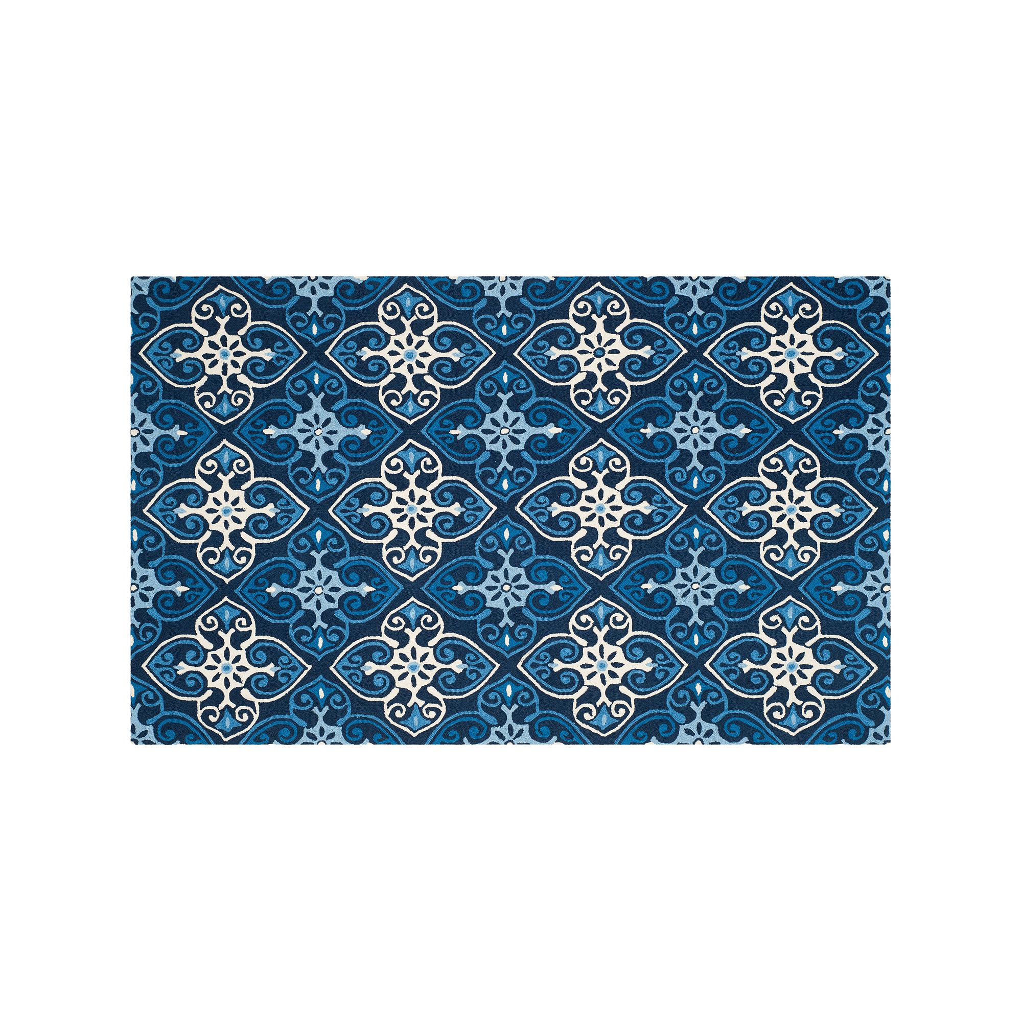 Safavieh Four Seasons Crest Medallion Indoor Outdoor Rug, Navy Ivory