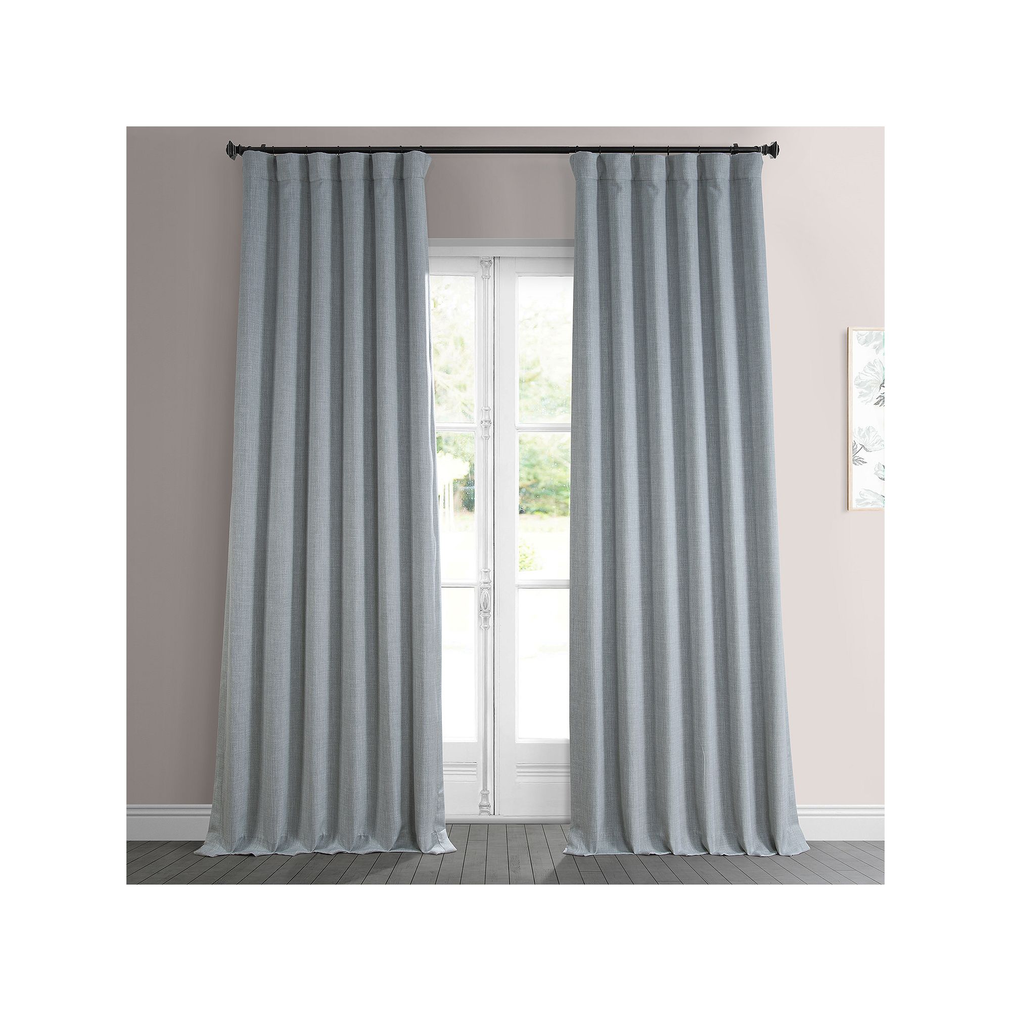 EFF 1-Panel Solid Faux-Linen Window Curtain, Grey Gray