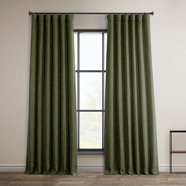 Khaki Green Faux Linen Room Darkening Curtain (1 Panel), Khaki Green, 50W X 108L