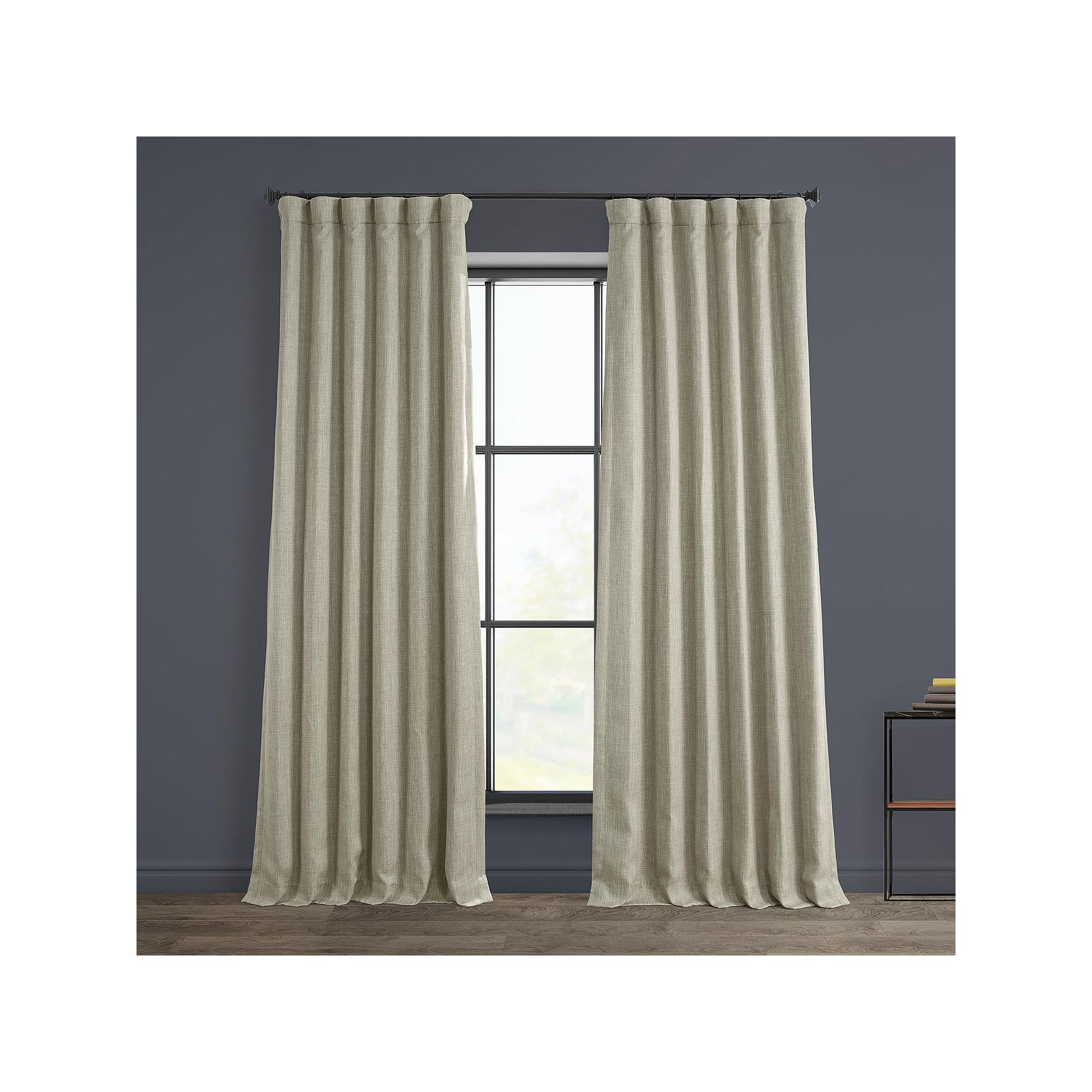 EFF 1-Panel Solid Faux-Linen Window Curtain, Oatmeal