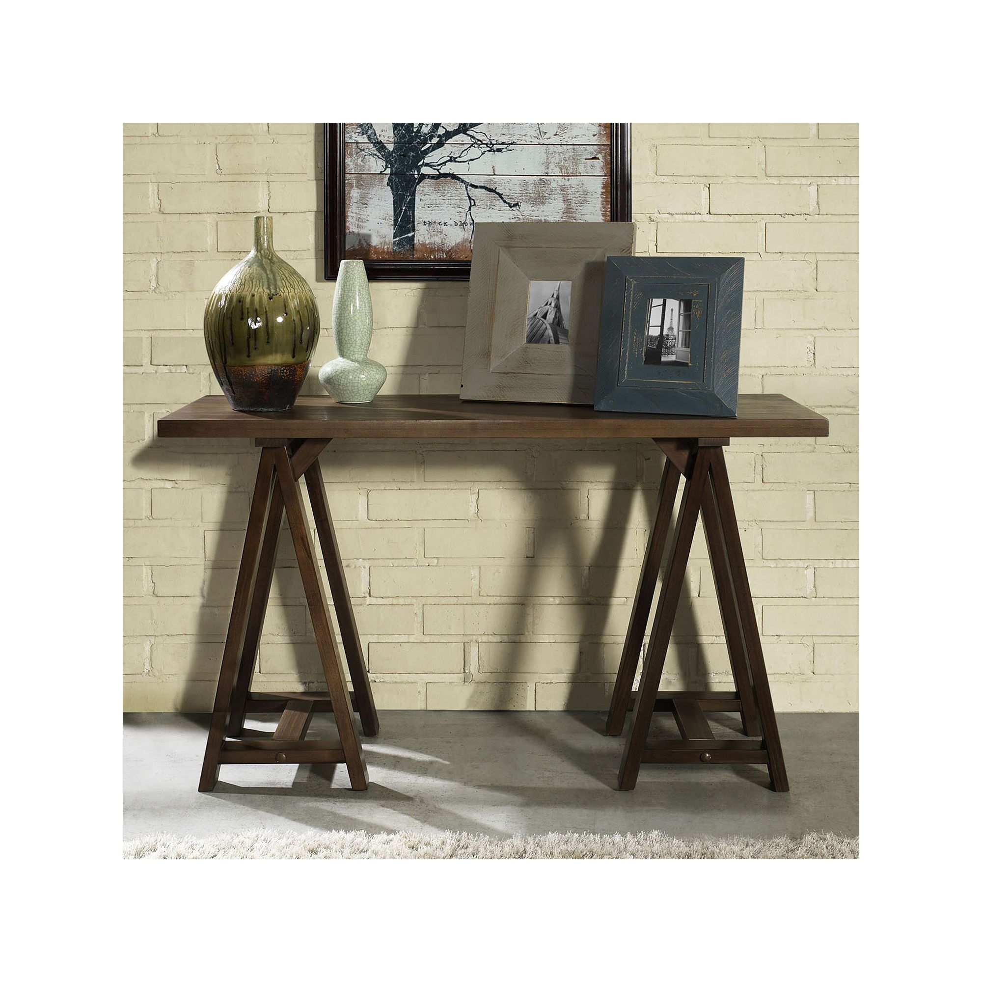 Simpli Home Sawhorse Console Table, Medium Saddle Brown