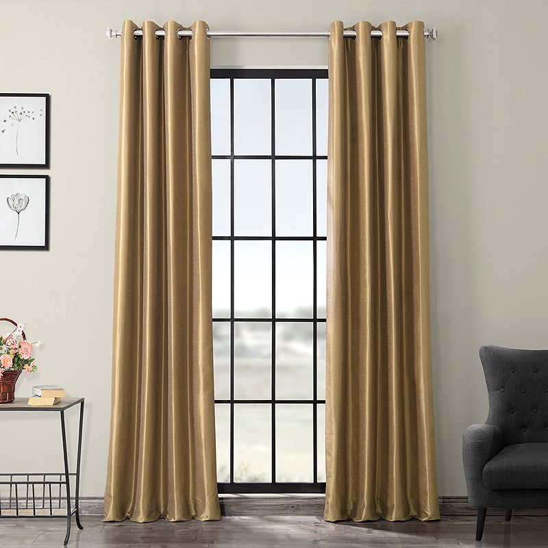 Exclusive Fabrics Grommet Faux Silk Taffeta 96-Inch Length Blackout Curtain Panel, Gold Nugget