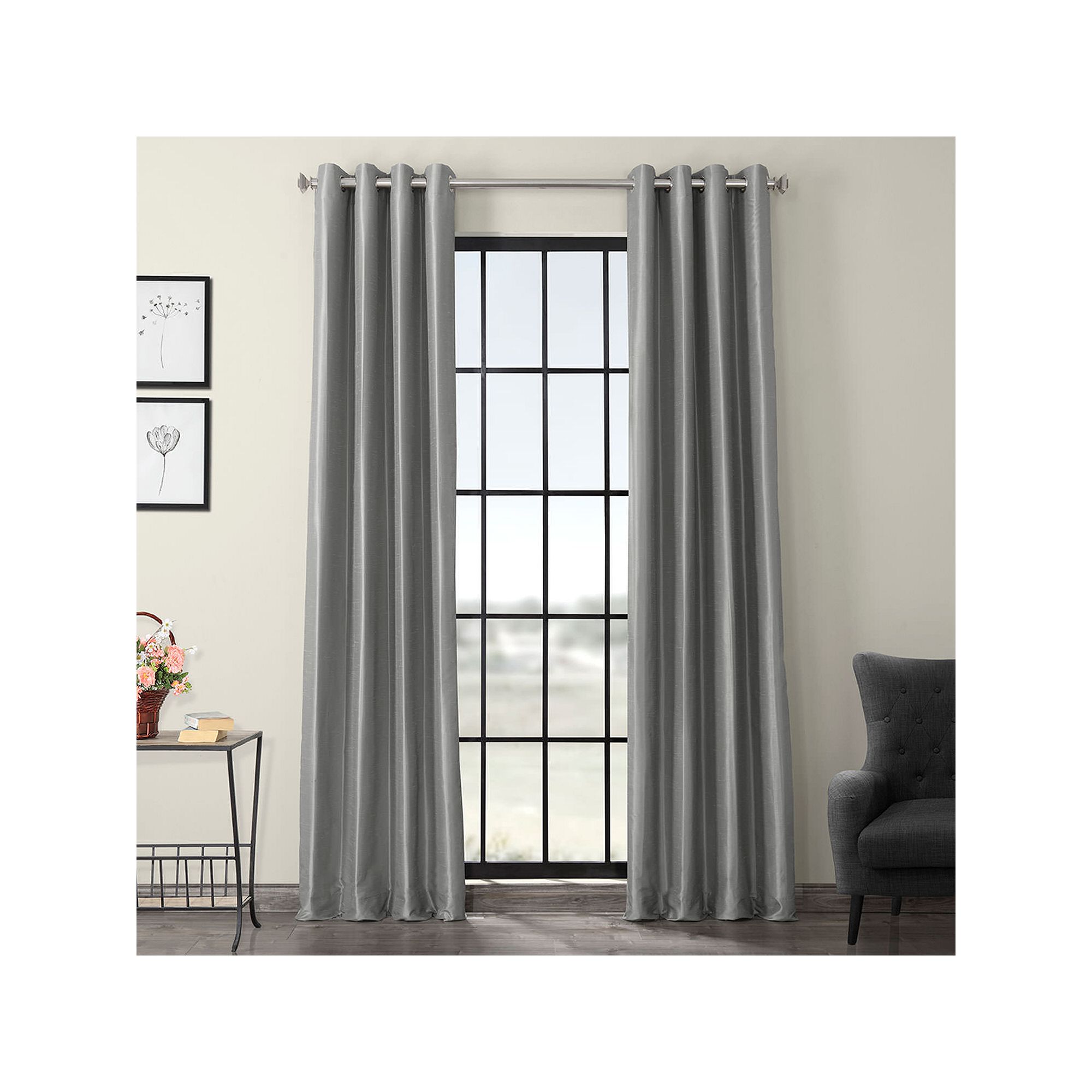 EFF 1-Panel Grommet Blackout Vintage Textured Faux Silk Duponi Window Curta