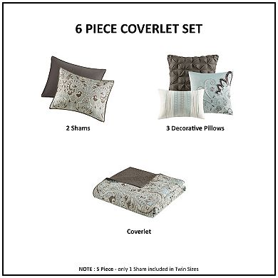 Madison Park Lavinia 6-Piece Quilt Set with Shams and Decorative Pillows