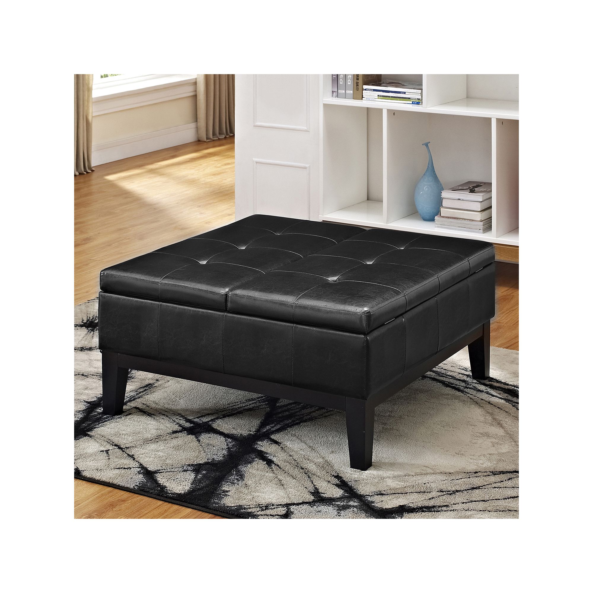 Simpli Home Dover Square Coffee Table Storage Ottoman, Black Black