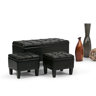 Simply Home Dover Faux-Leather Storage Ottoman Bench 3-piece Set