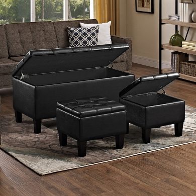 Simply Home Dover Faux-Leather Storage Ottoman Bench 3-piece Set