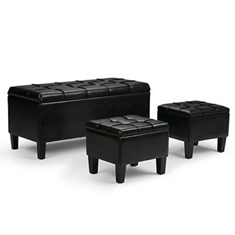 Simply Home Dover Faux-Leather Storage Ottoman Bench 3 pc Set