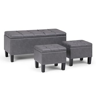 Simply Home Dover Faux-Leather Storage Ottoman Bench 3 pc Set