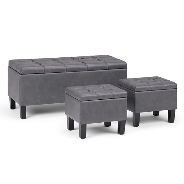Simply Home Dover Faux Leather Storage, Leather Storage Ottoman Bench