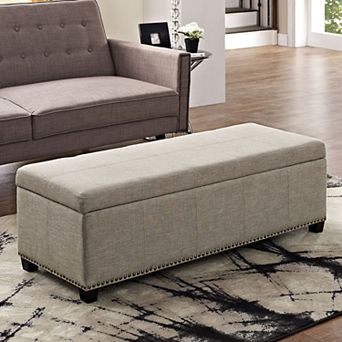 Simpli Home Kingsley Rectangular Storage Ottoman Bench