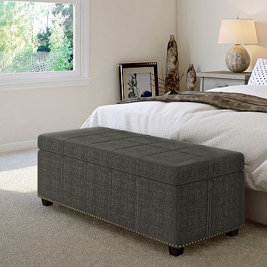 Simpli Home Kingsley Rectangular Storage Ottoman Bench 