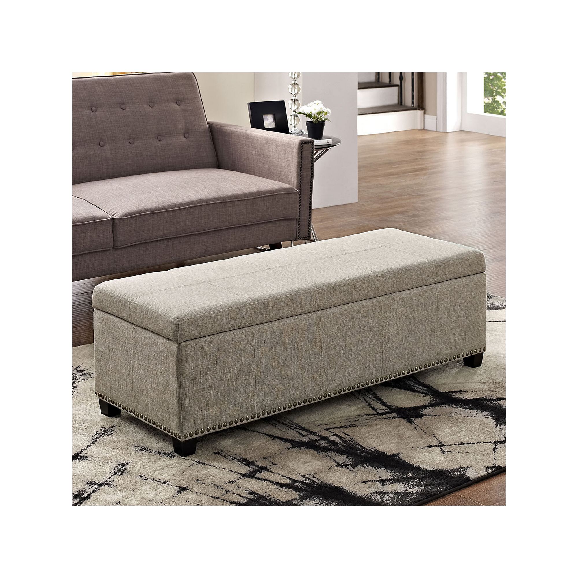 Simpli Home Kingsley Rectangular Storage Ottoman Bench, Natural