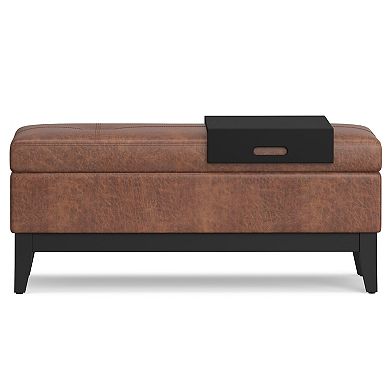 Simpli Home Oregon Faux-Leather Storage Ottoman & Tray 2-piece Set