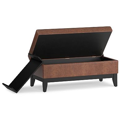 Simpli Home Oregon Faux-Leather Storage Ottoman & Tray 2-piece Set