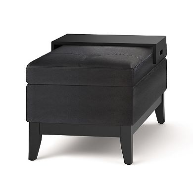Simpli Home Oregon Faux-Leather Storage Ottoman & Tray 2-piece Set