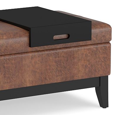 Simpli Home Oregon Faux-Leather Storage Ottoman & Tray 2-piece Set
