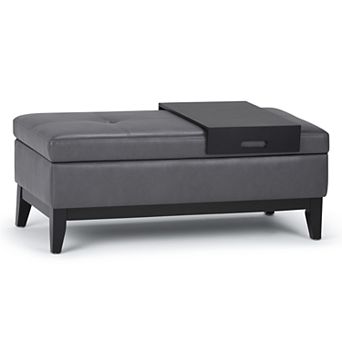 Simpli Home Oregon Faux-Leather Storage Ottoman & Tray 2 pc Set