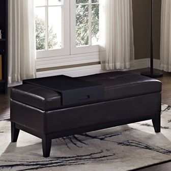 Simpli Home Oregon Faux-Leather Storage Ottoman & Tray 2 pc Set