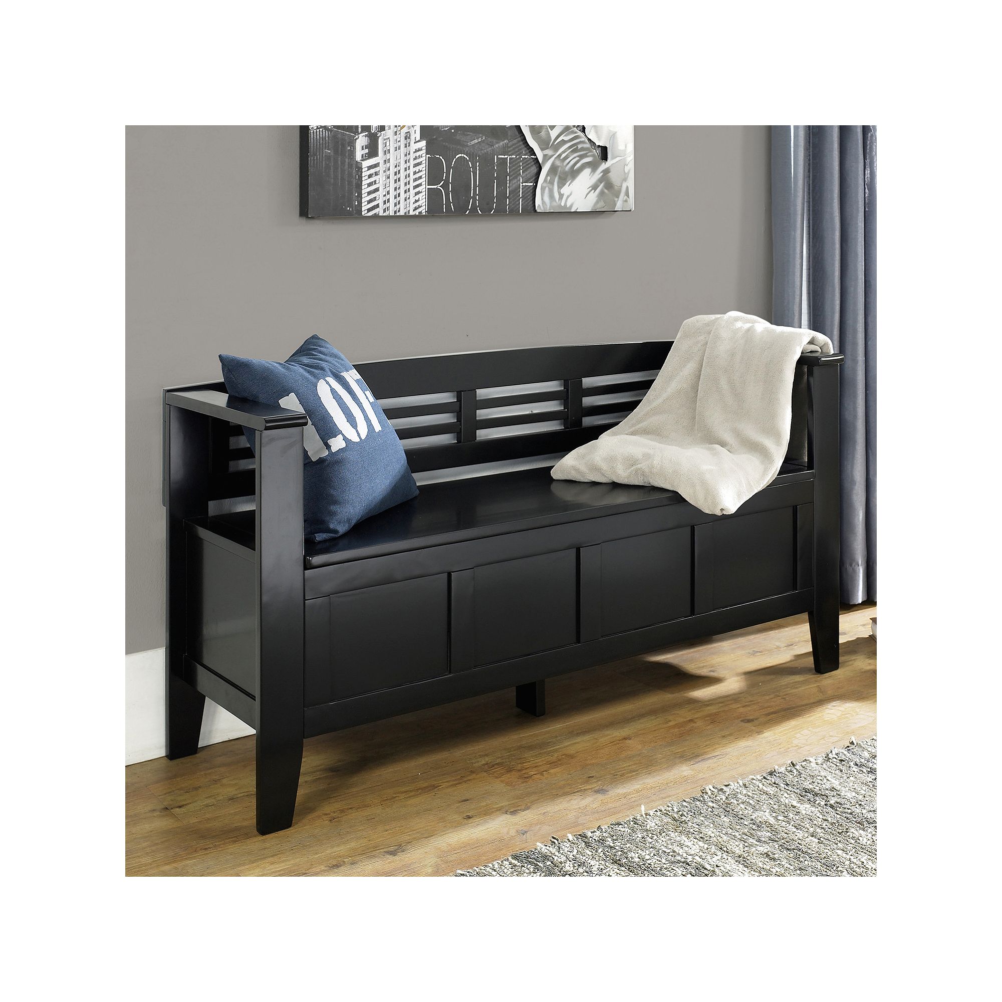Simpli Home Adams Entryway Storage Bench, Black
