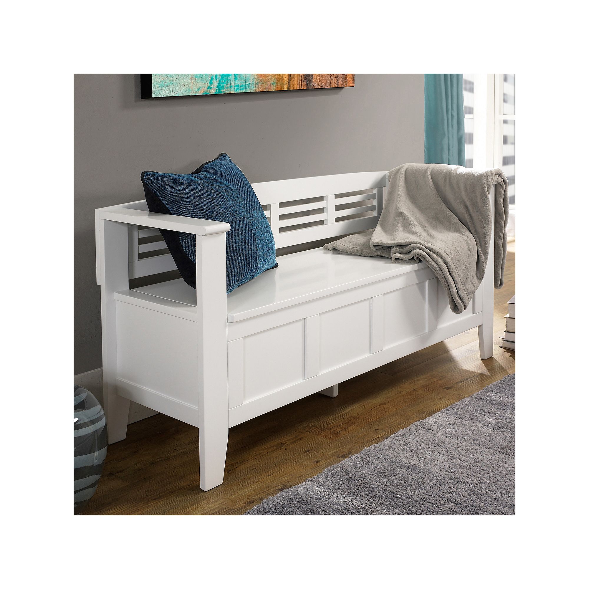 Simpli Home Adams Entryway Storage Bench, White