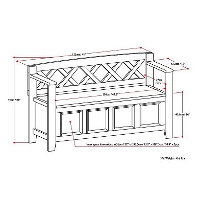 Simpli Home Amherst Pine Entryway Storage Bench