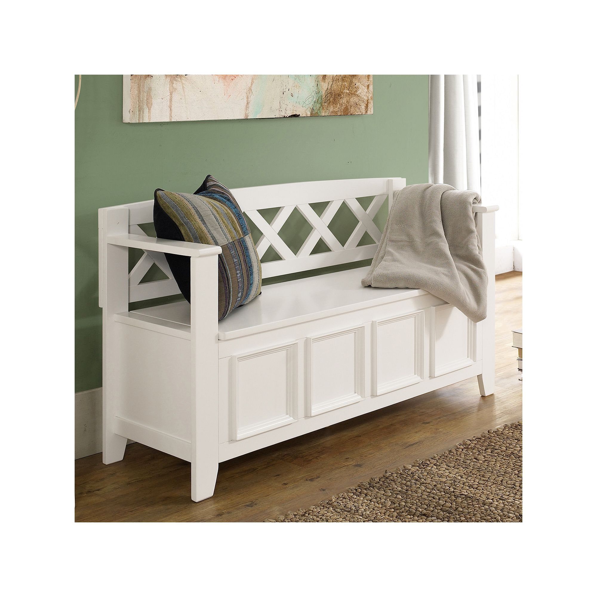 Simpli Home Amherst Pine Entryway Storage Bench, White