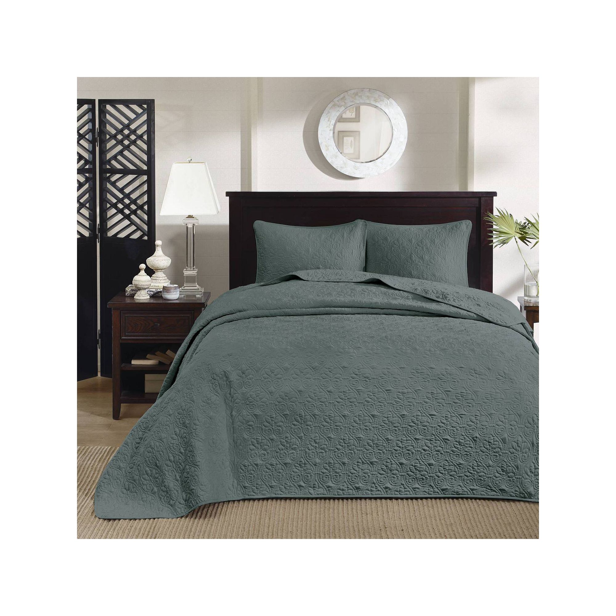 Madison Park Mansfield Reversible Antimicrobial Bedspread Set, Balsam Green