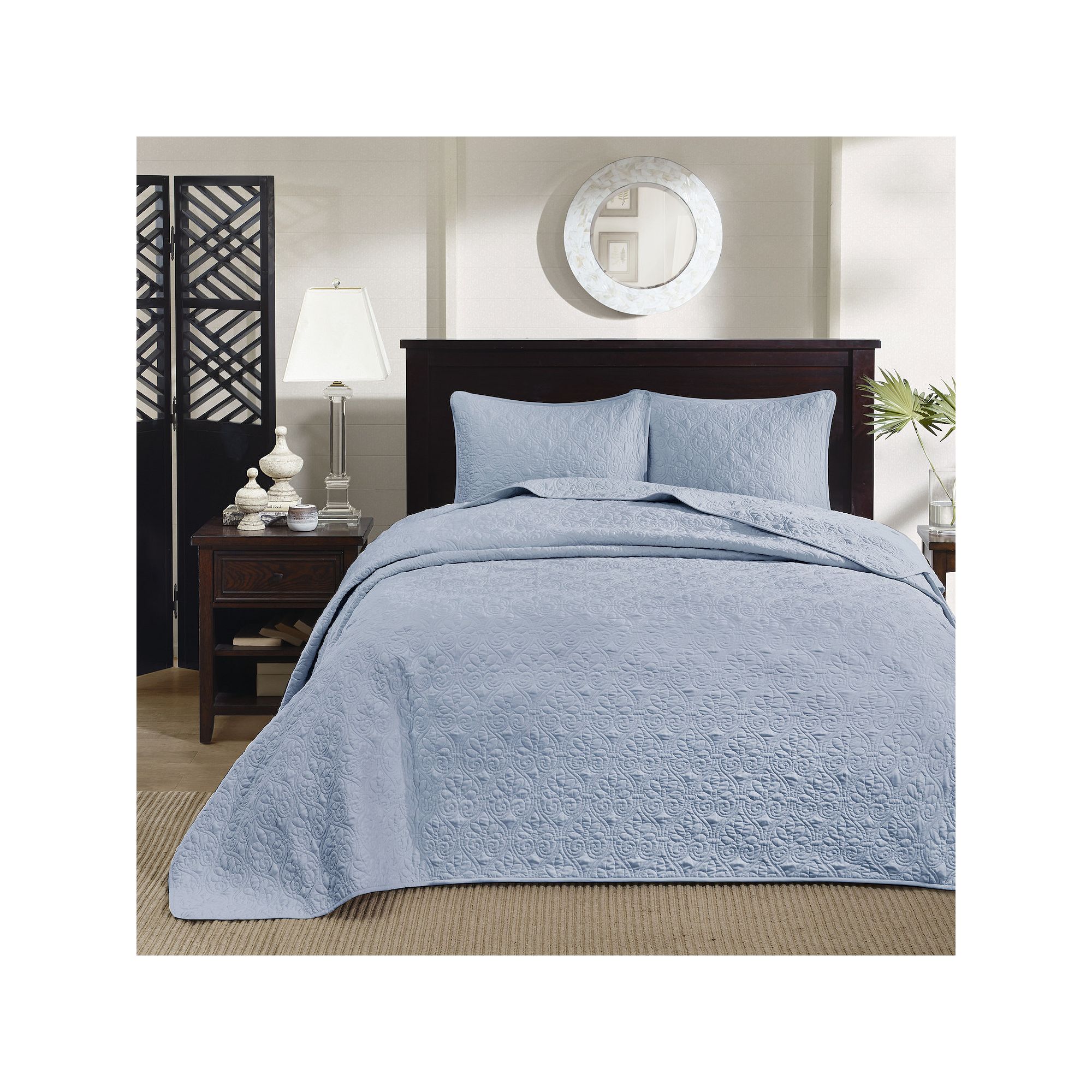 Madison Park Mansfield Reversible Antimicrobial Bedspread Set, Blue