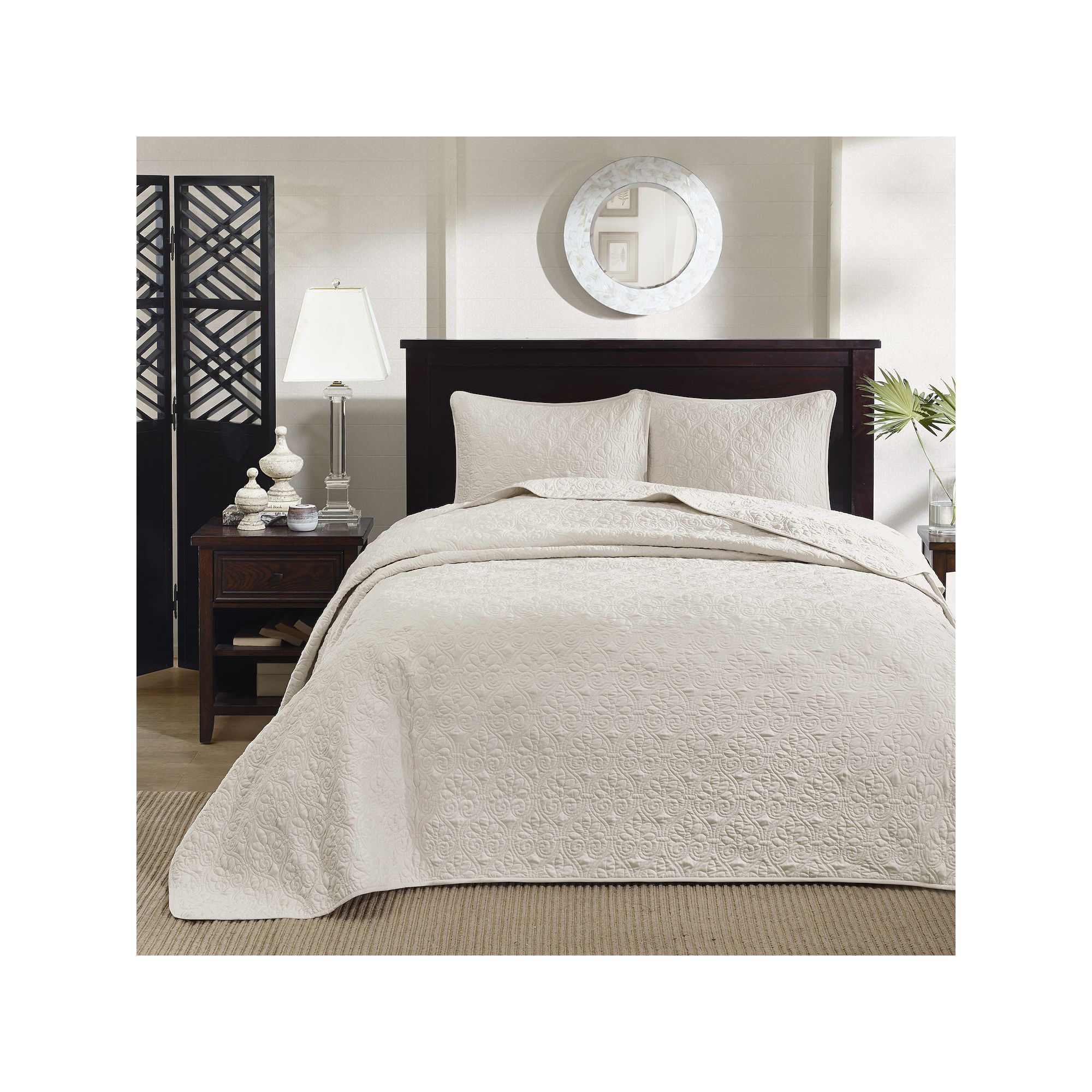 Madison Park Mansfield Reversible Antimicrobial Bedspread Set, Ivory