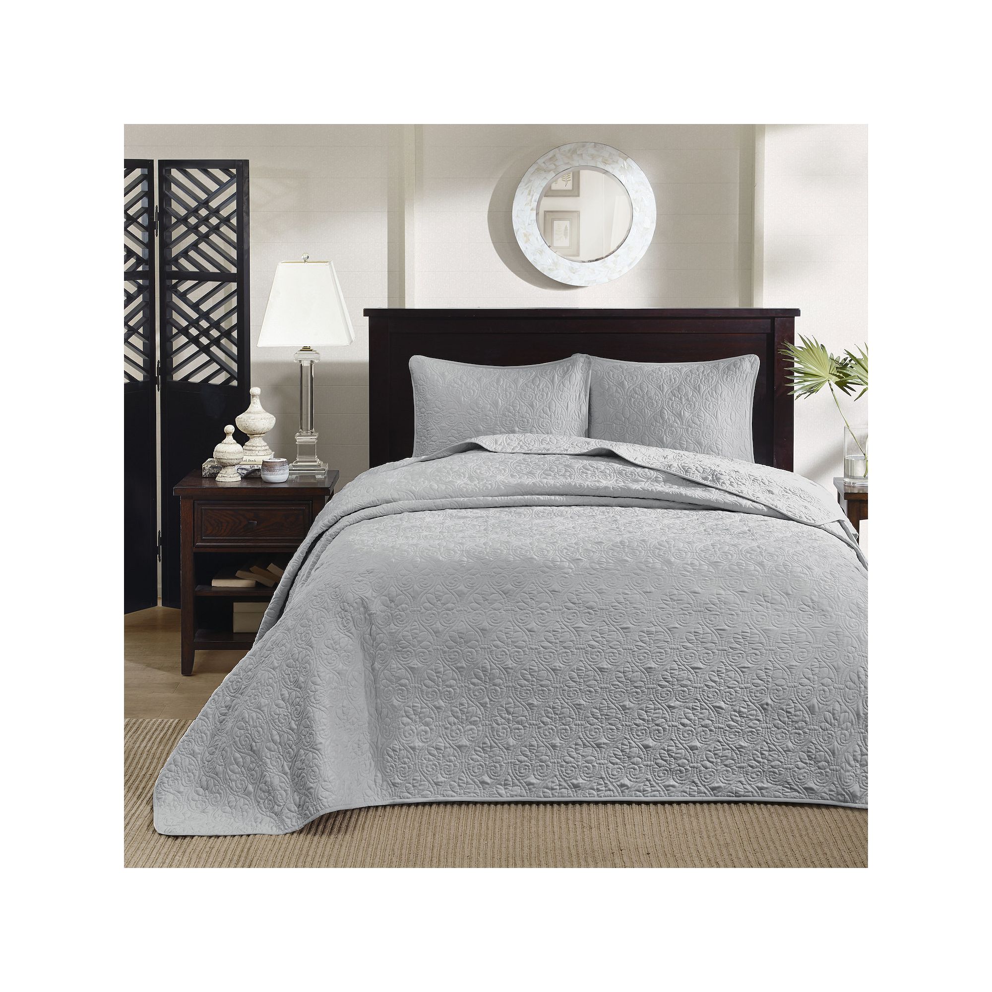 Madison Park Mansfield Reversible Antimicrobial Bedspread Set, Gray