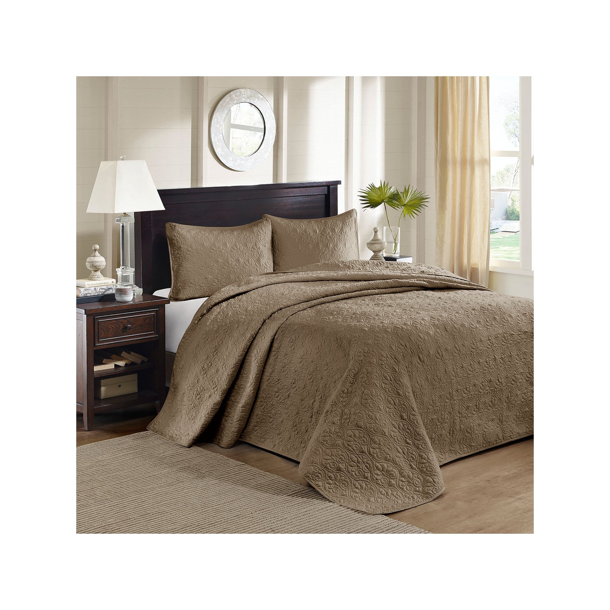 Madison Park Mansfield Reversible Antimicrobial Bedspread Set, Brown