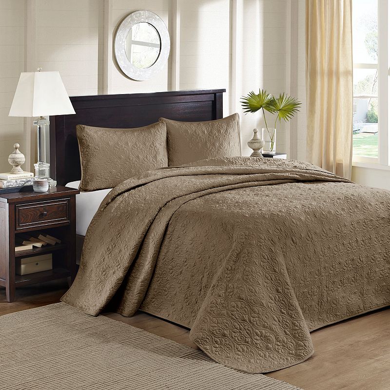 Home Essence Vancouver Solid Reversible Bedspread Set  Mocha  King