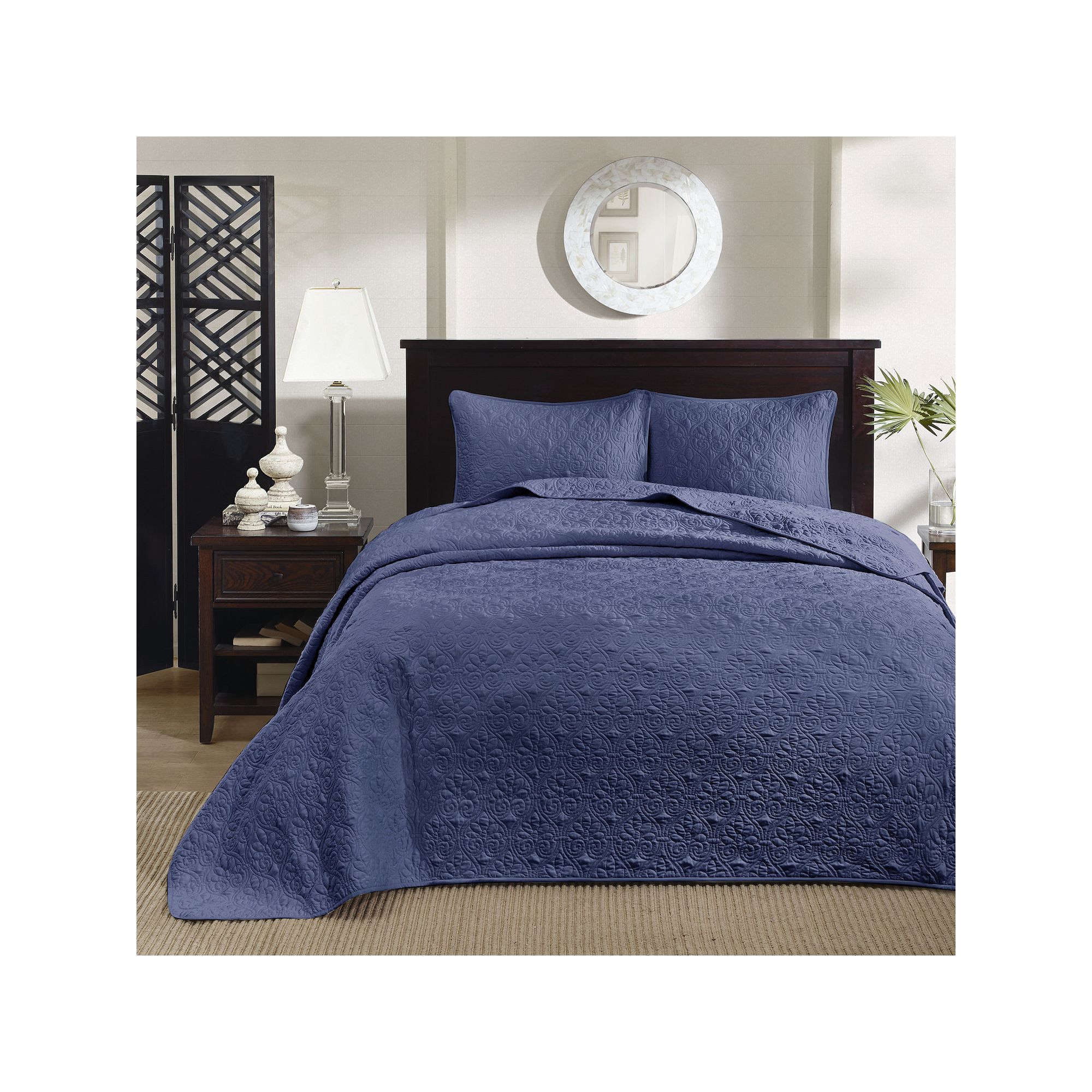 Madison Park Mansfield Reversible Antimicrobial Bedspread Set, Blue